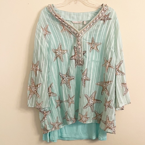 Soft Surroundings Stella Marina Beaded Shell and Starfish Blouse with camisole. - Picture 3 of 8
